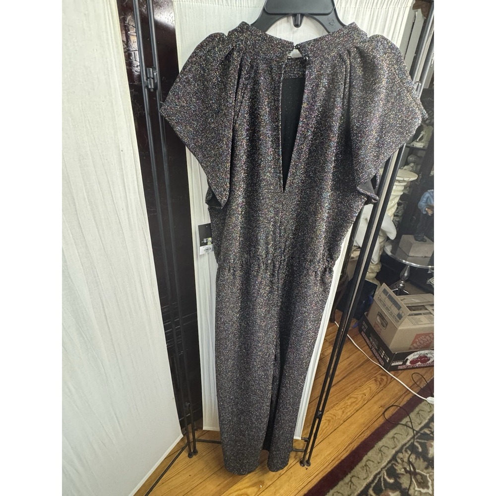 Nine West Women's L Sparkle Metallic Wide Leg Jumpsuit Flutter Sleeve - Picture 9 of 12